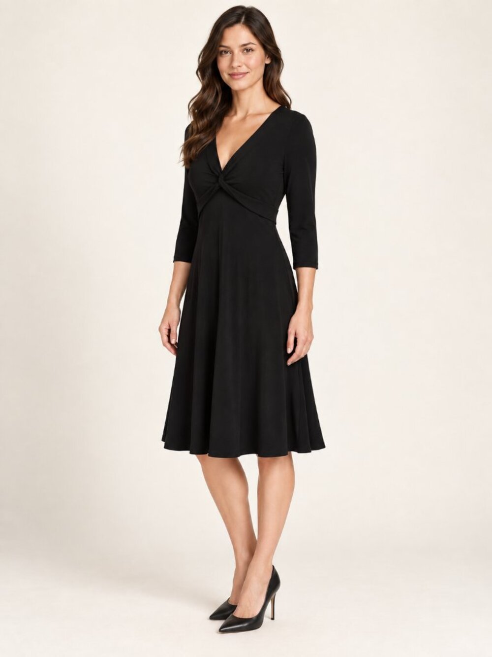 BCBGMAXAZRIA Black Twist Front V-Neck Dress Size S